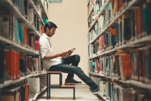 Student in library